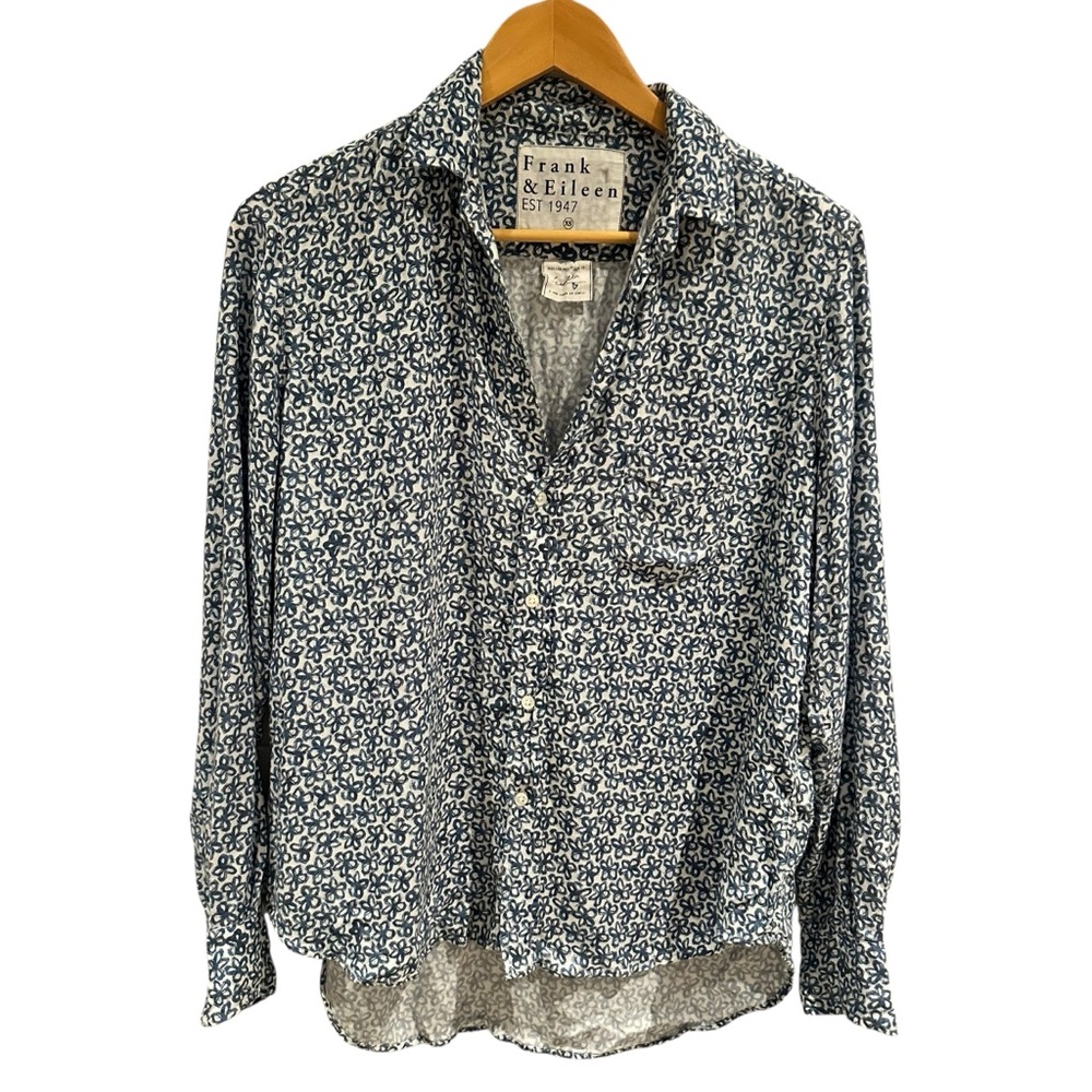 Frank & Eileen Relaxed Button-Up Shirt Blue Mini Floral Modal Size XS - Picture 1 of 5